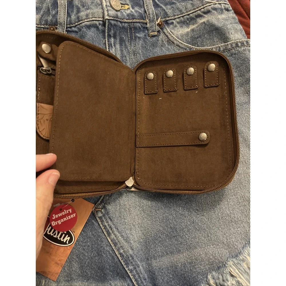 NWT New‎ Justin Western Tool Brown Leather Jewelry Organizer Wallet Zipper Close